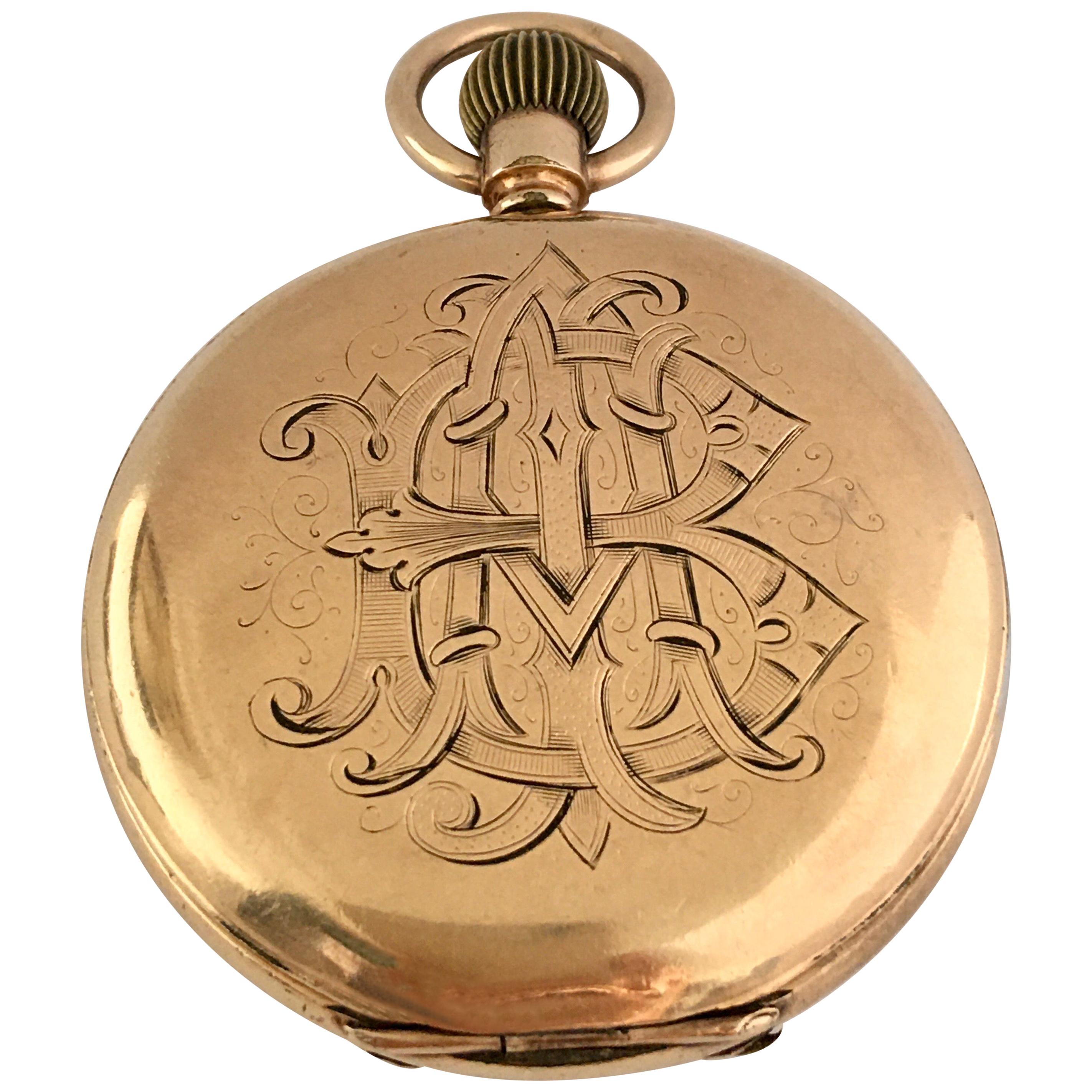 Antique 14 Karat Gold Plated Full Hunter American Waltham Watch Co. Pocket Watch