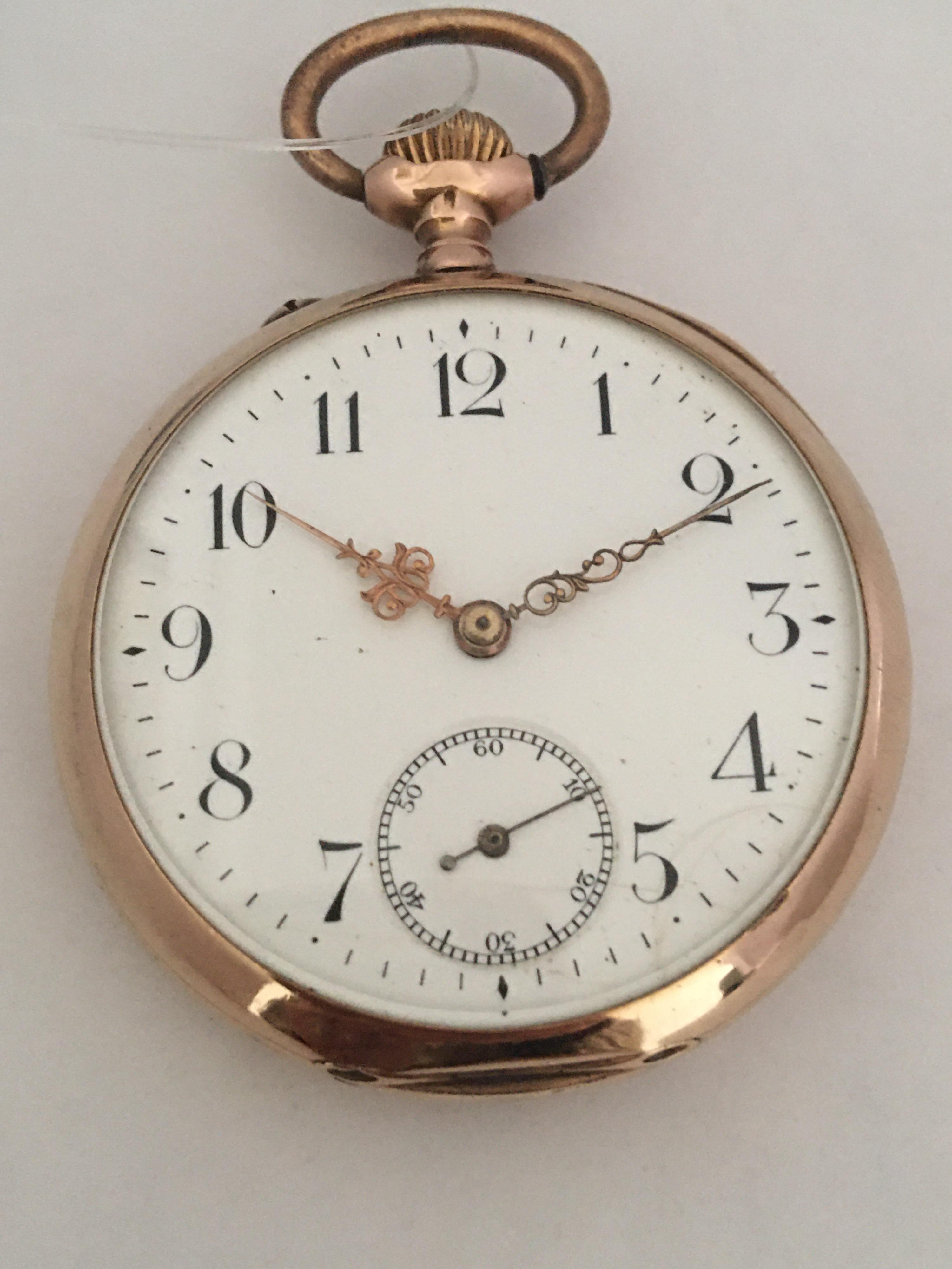 Antique 14 Karat Gold Hand winding Pocket Watch For Sale 8