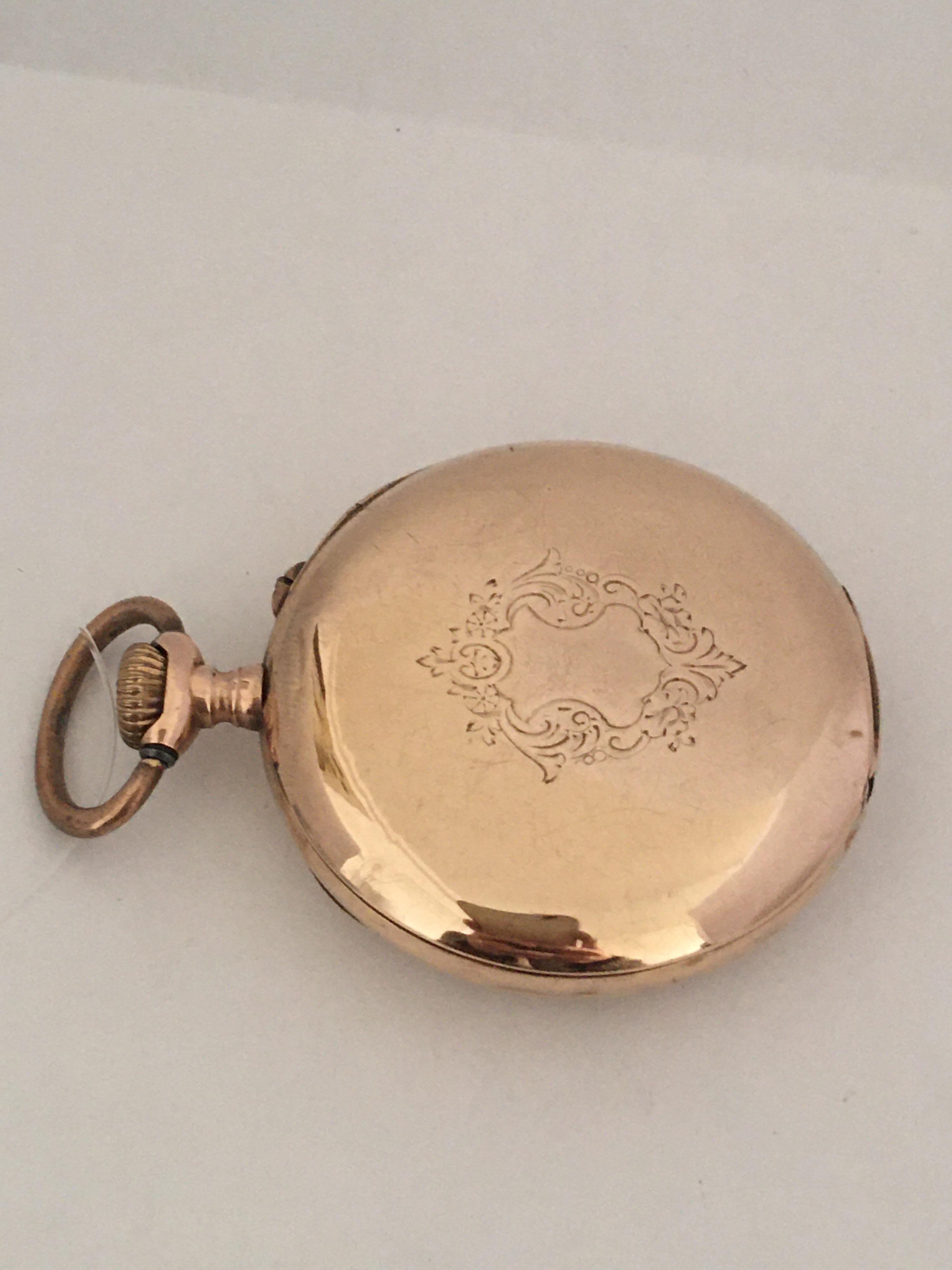 Women's or Men's Antique 14 Karat Gold Hand winding Pocket Watch For Sale