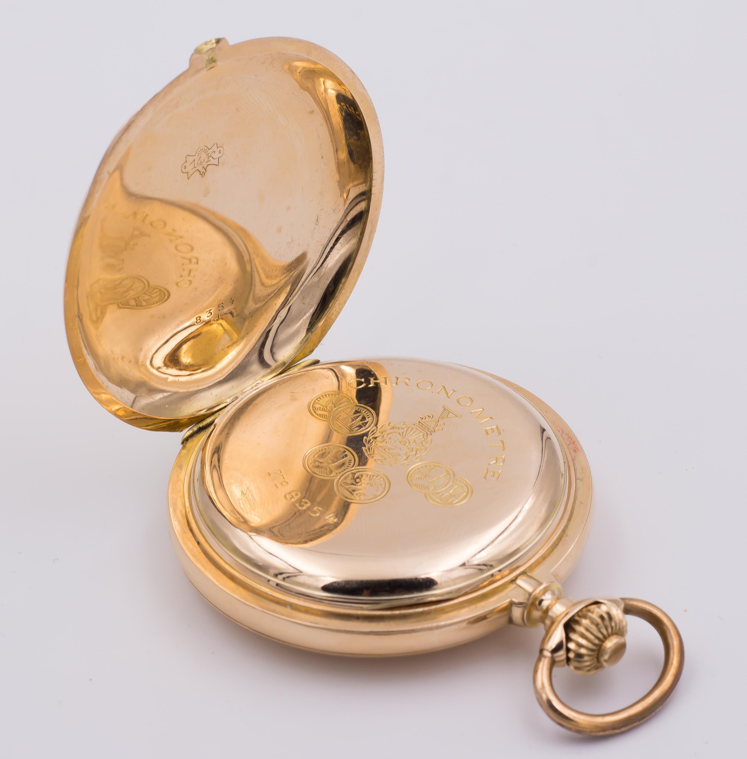 Antique 14 Karat Gold Savonette Chronomètre Pocket Watch, Late 19th Century In Good Condition In Bologna, IT