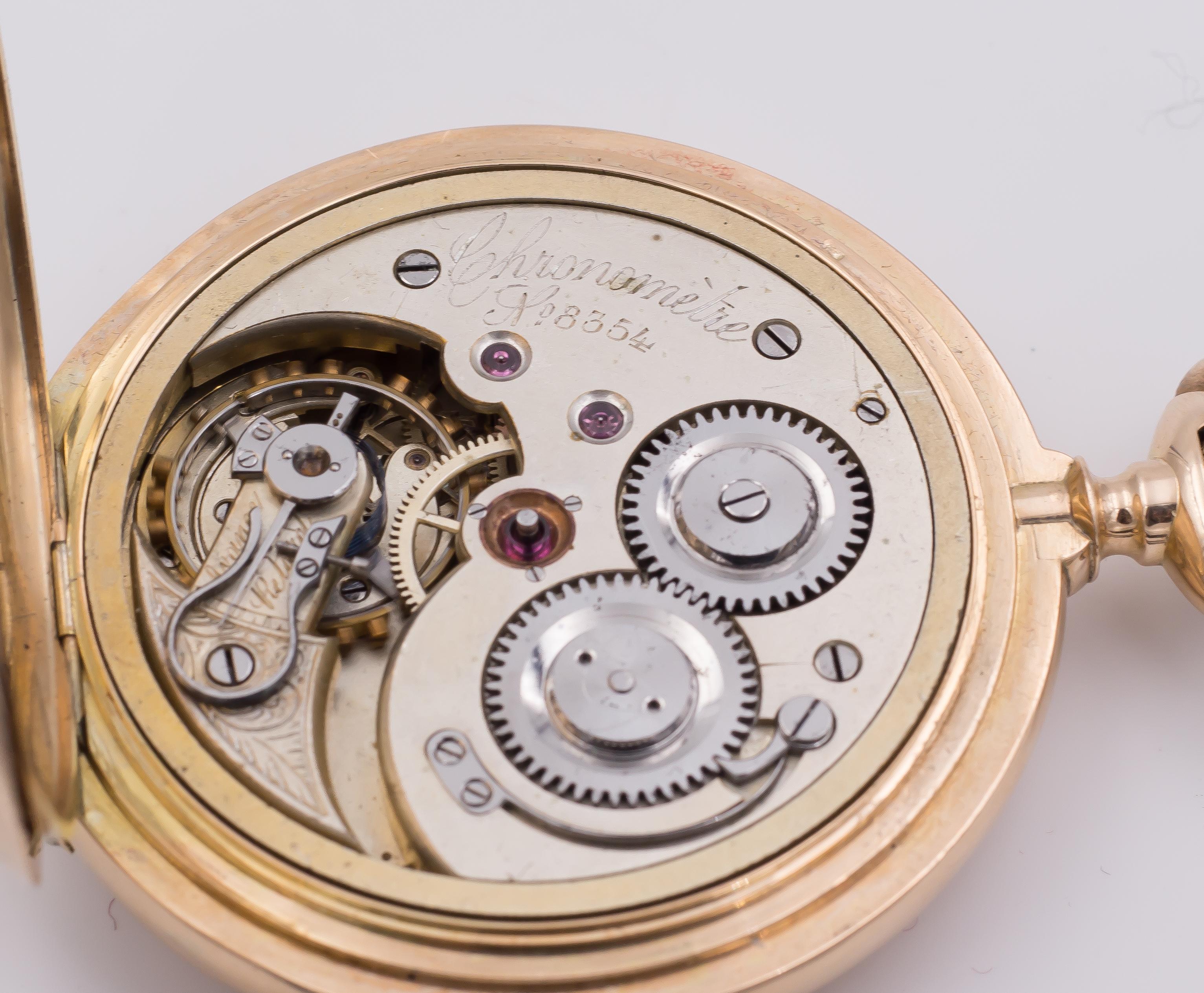 Antique 14 Karat Gold Savonette Chronomètre Pocket Watch, Late 19th Century 1