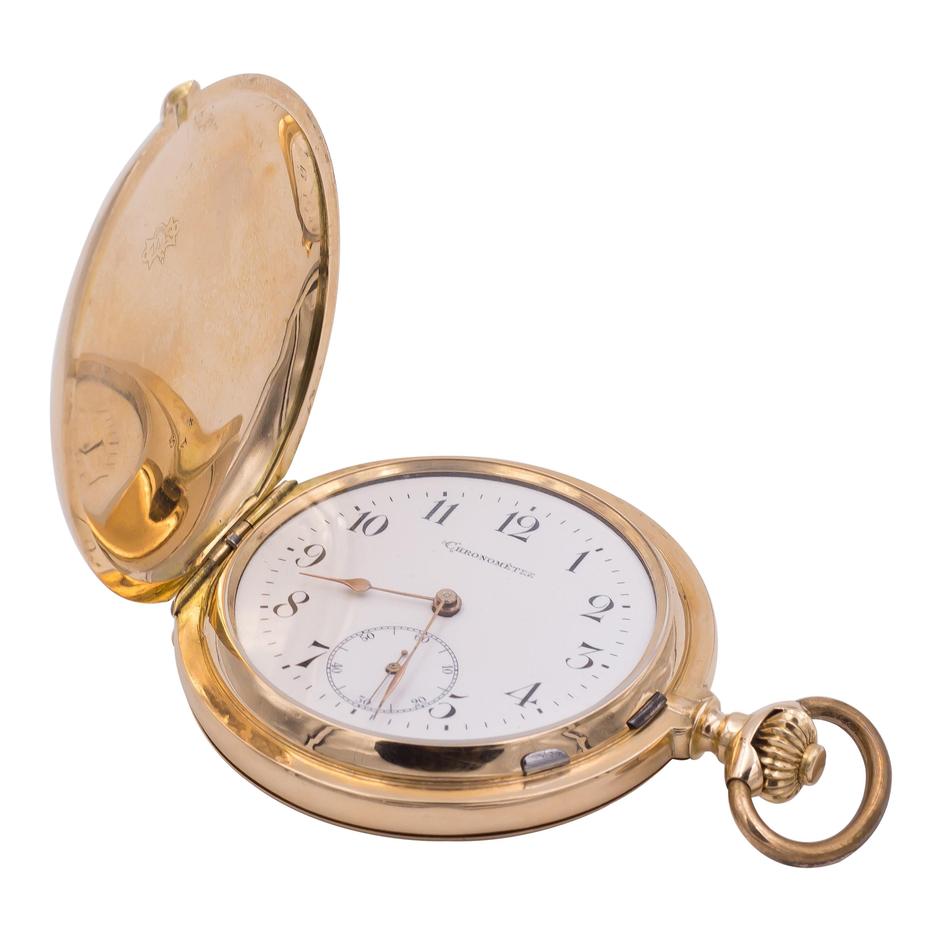 Antique 14 Karat Gold Savonette Chronomètre Pocket Watch, Late 19th Century