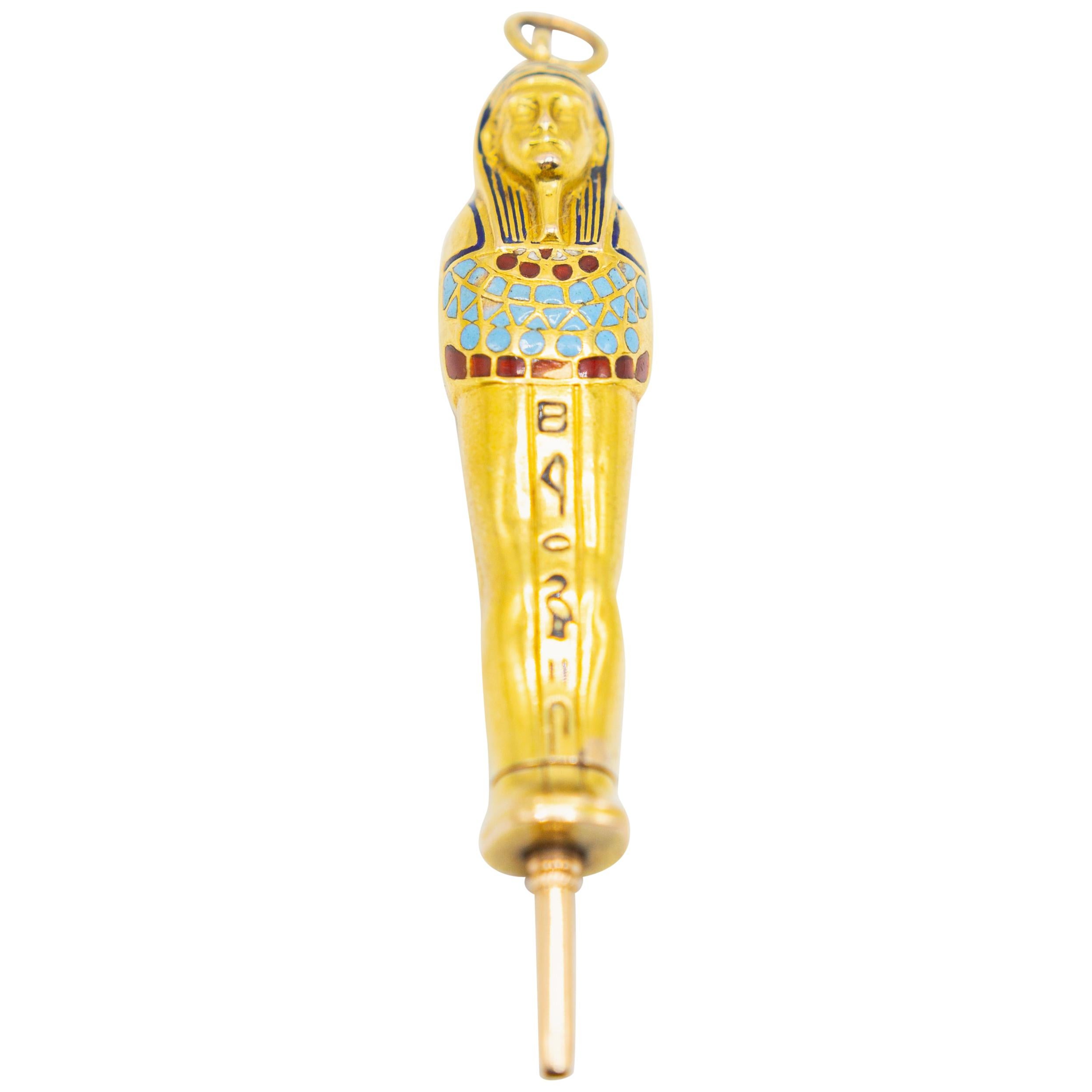 Antique 14 Karat Gold with Enamel Egyptian Propelling Pencil, Mummy For Sale