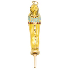 Antique 14 Karat Gold with Enamel Egyptian Propelling Pencil, Mummy