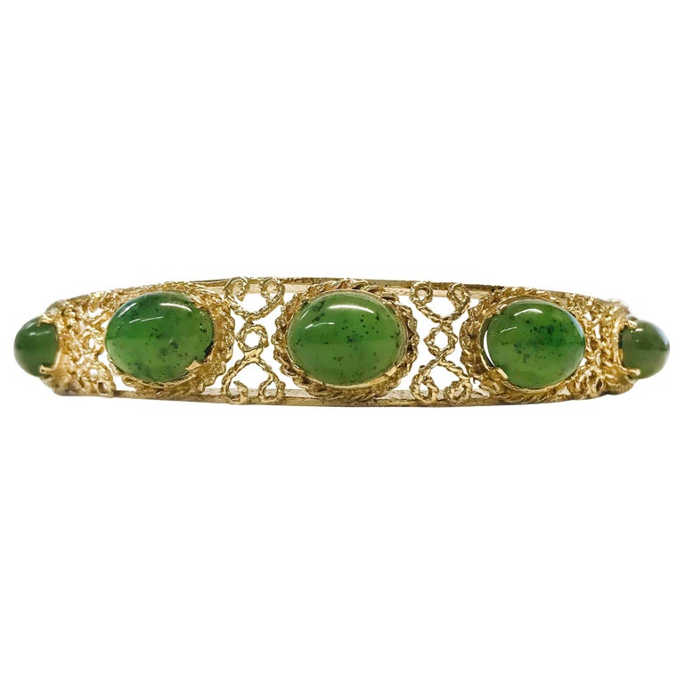 Antique 14 Karat Nephrite Jade Bangle Bracelet For Sale at 1stDibs