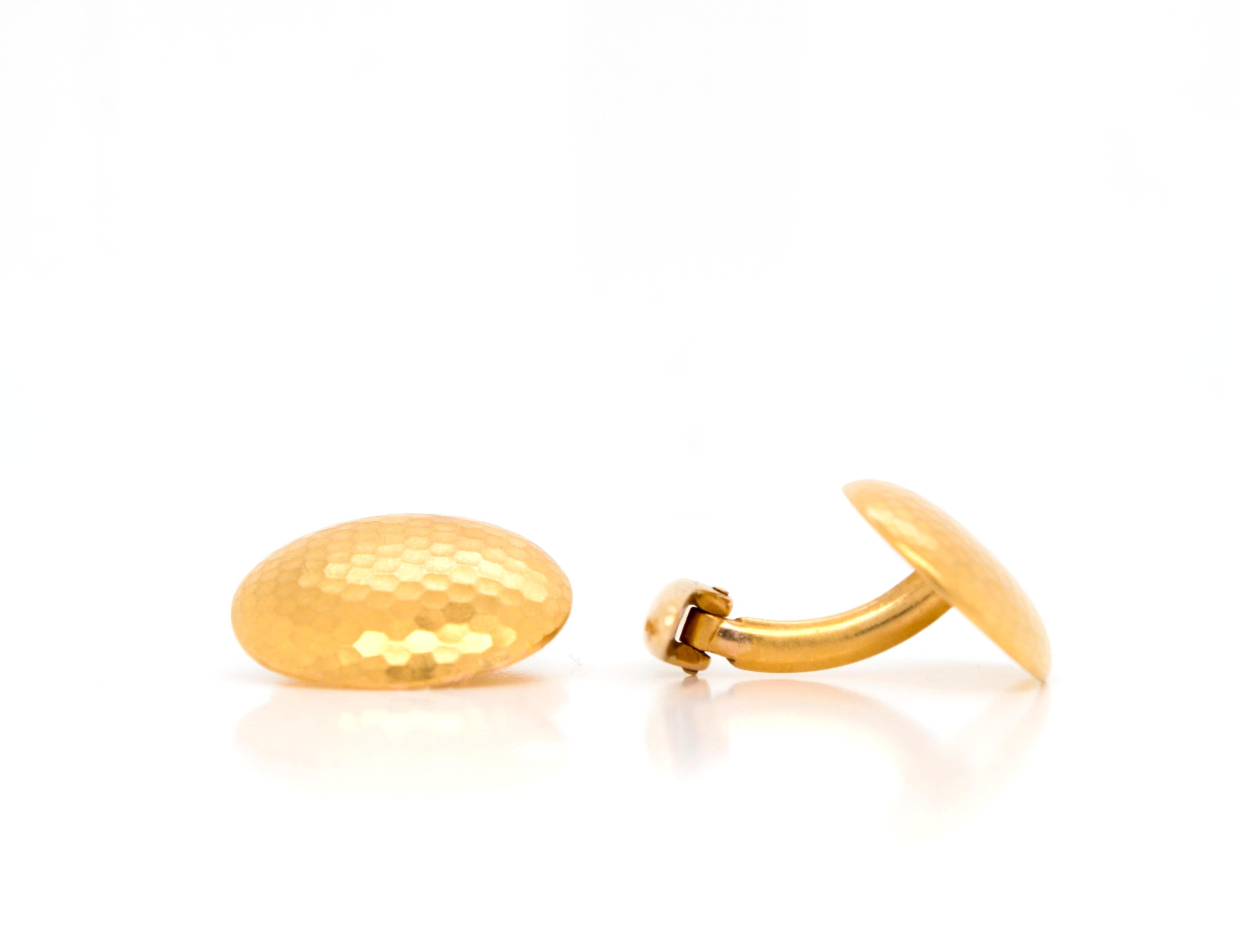 Retro Antique 14 Karat Oval Hammered Cuff Links For Sale