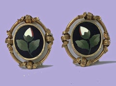 Antique 14 Karat Pietra Dura Earrings, circa 1875