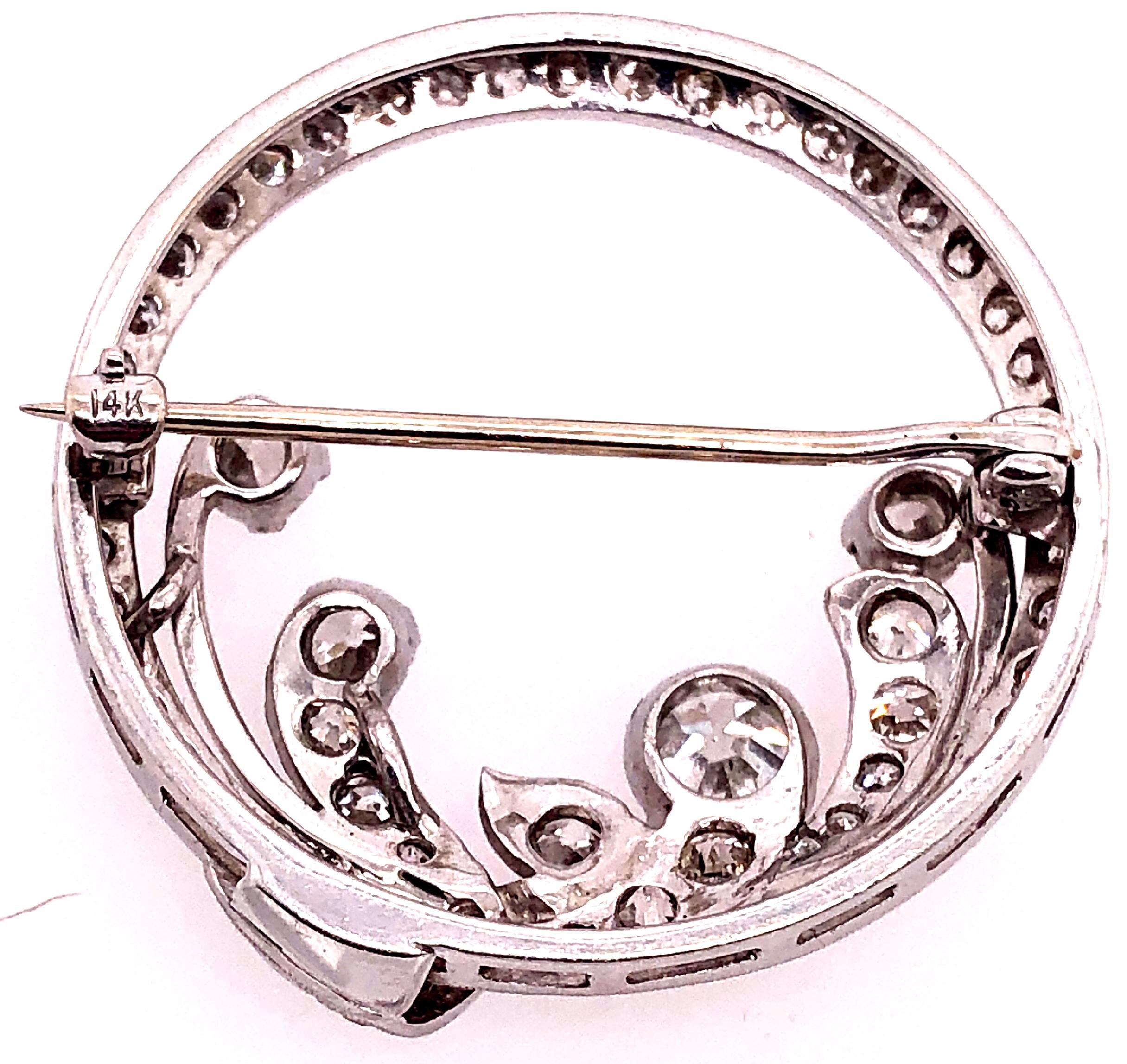 Antique 14 Karat Pin or Brooch in White Gold Diamond Circle For Sale 3