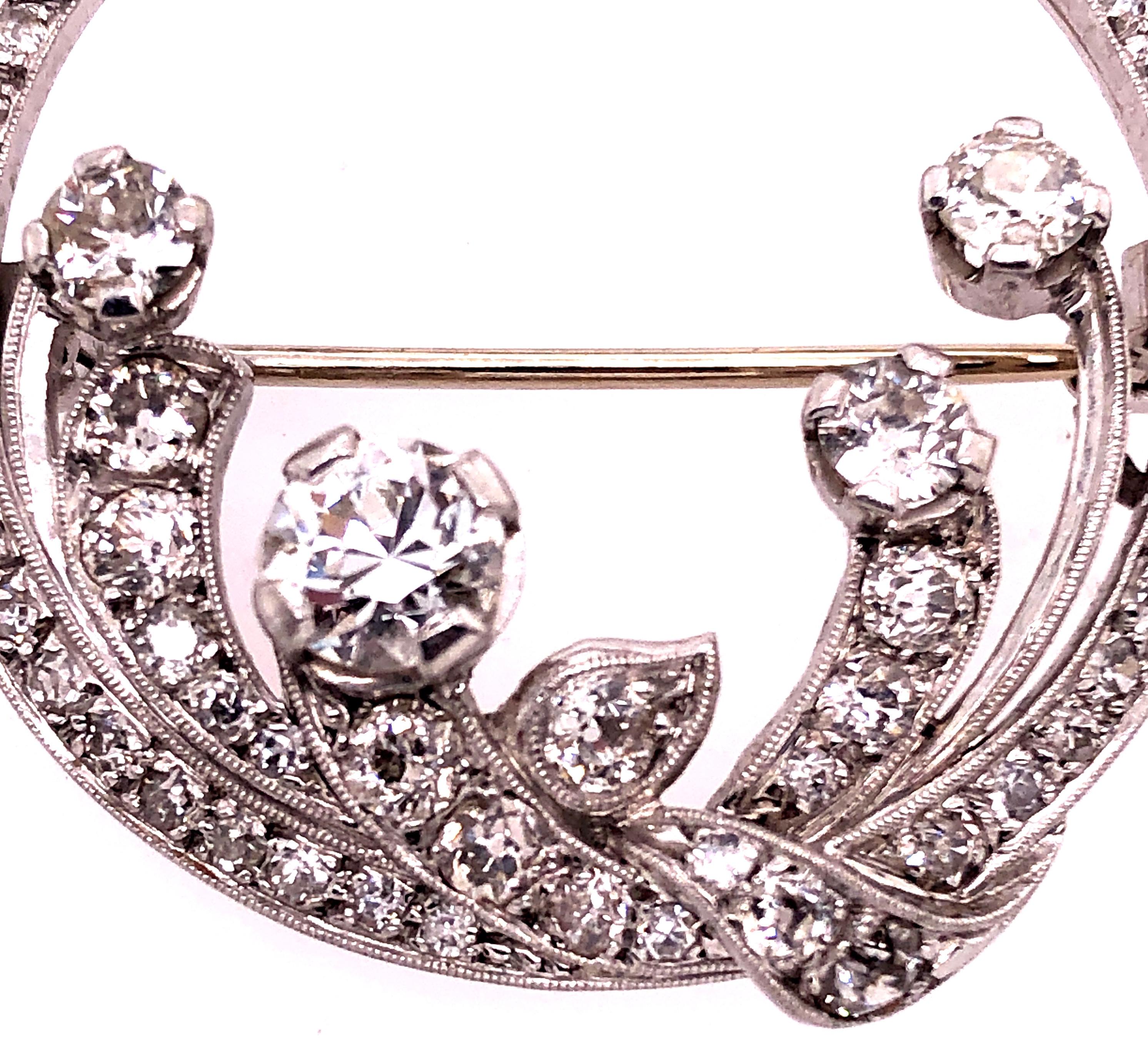 Round Cut Antique 14 Karat Pin or Brooch in White Gold Diamond Circle For Sale
