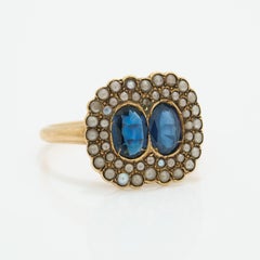 Antique 14 Karat Rose Gold and 1.0 Carat Double Sapphire and Seed Pearl Ring