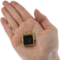 Antique 14 Karat Rose Gold & Carved Onyx Locket Charm or Pendant