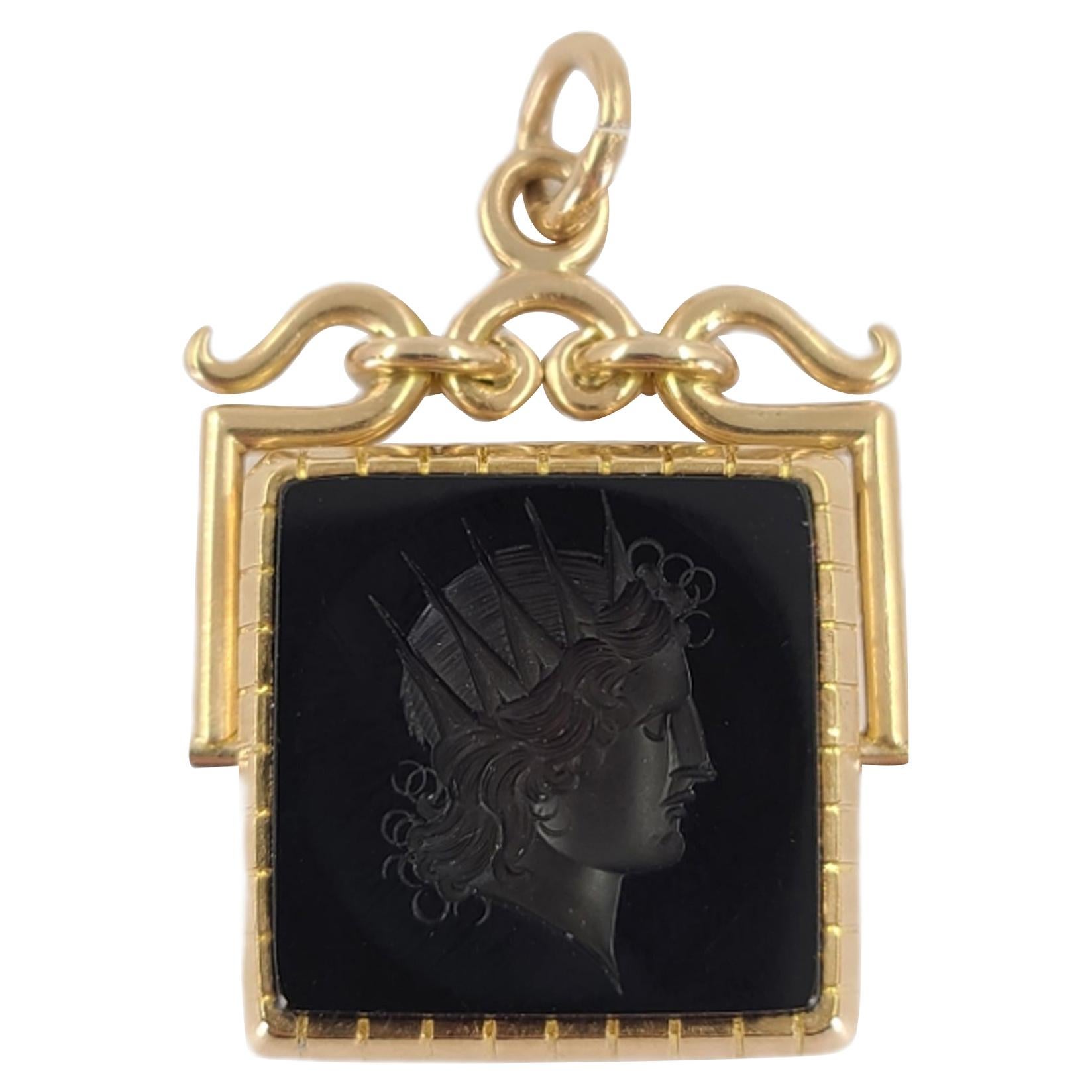 Antique 14 Karat Rose Gold 
Carved Onyx Locket Charm or Pendant