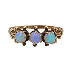 Antique 14 Karat Three Stone Opal Cabochon Band Ring 