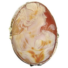 Antiguo Colgante Broche Camafeo de Oro Tricolor de 14 Kilates