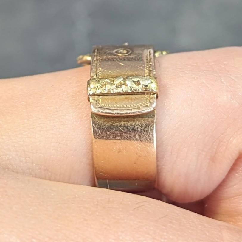 Antique 14 Karat Two-Tone Gold Nugget Buckle Belt Band Ring For Sale 8