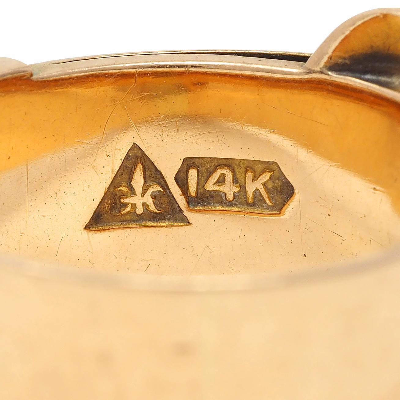 Antiquities 14 Karat Two-Tone Gold Nugget Buckle Belt Band Ring en vente 1