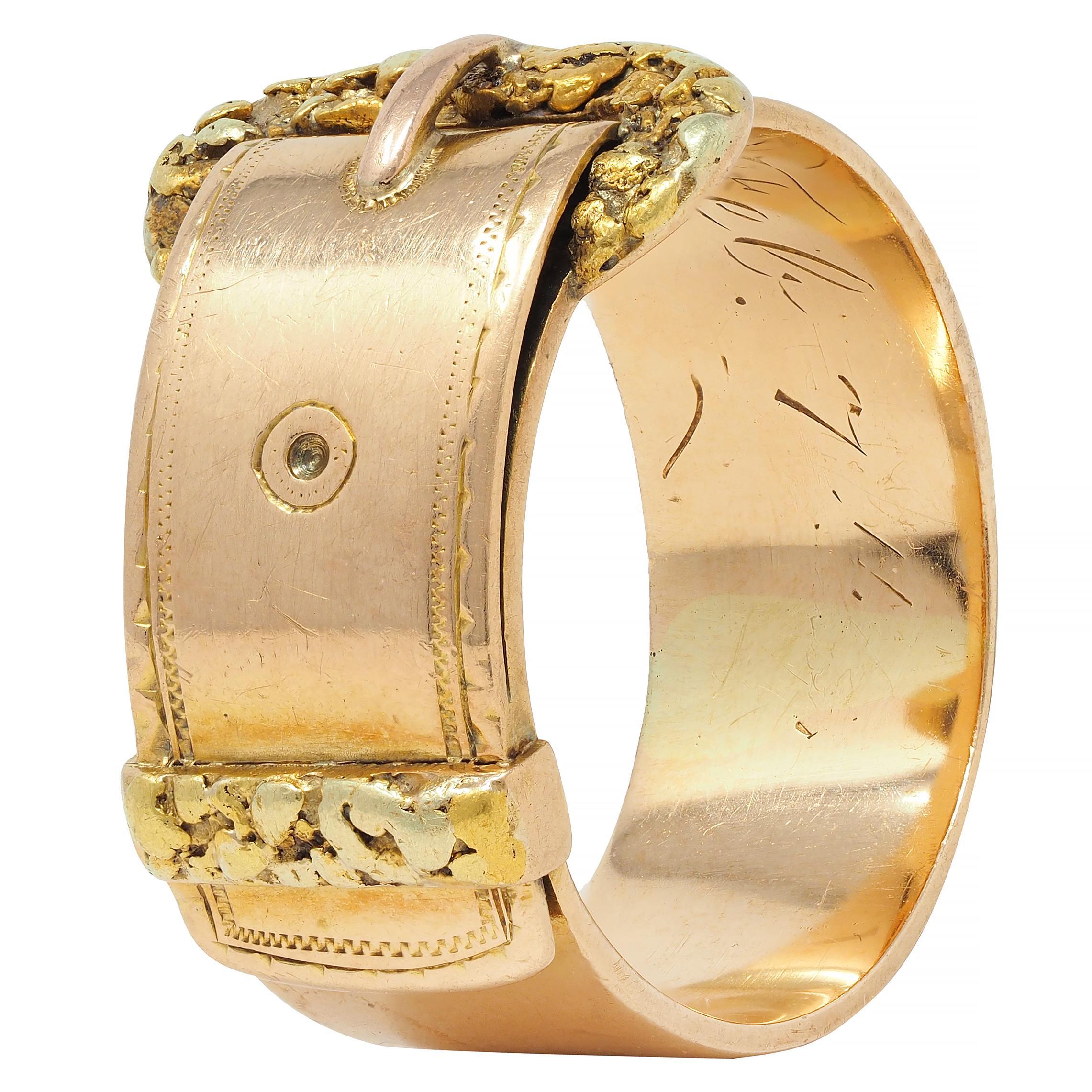 Antique 14 Karat Two-Tone Gold Nugget Buckle Belt Band Ring For Sale 2