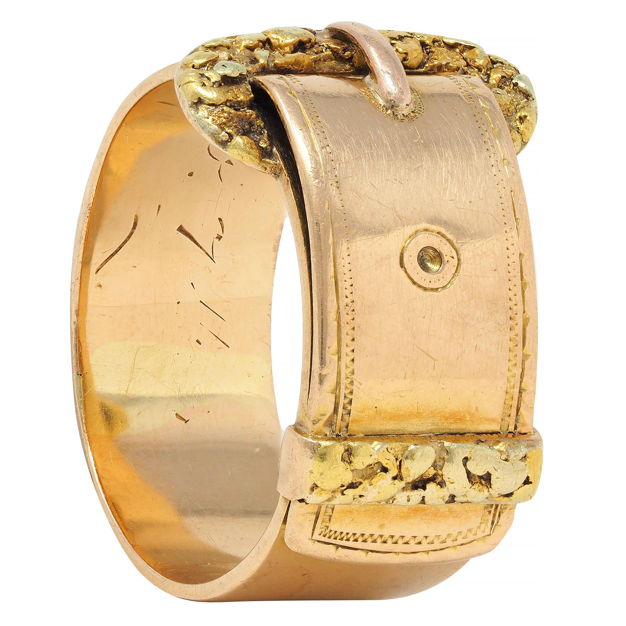 Antique 14 Karat Two-Tone Gold Nugget Buckle Belt Band Ring For Sale 4