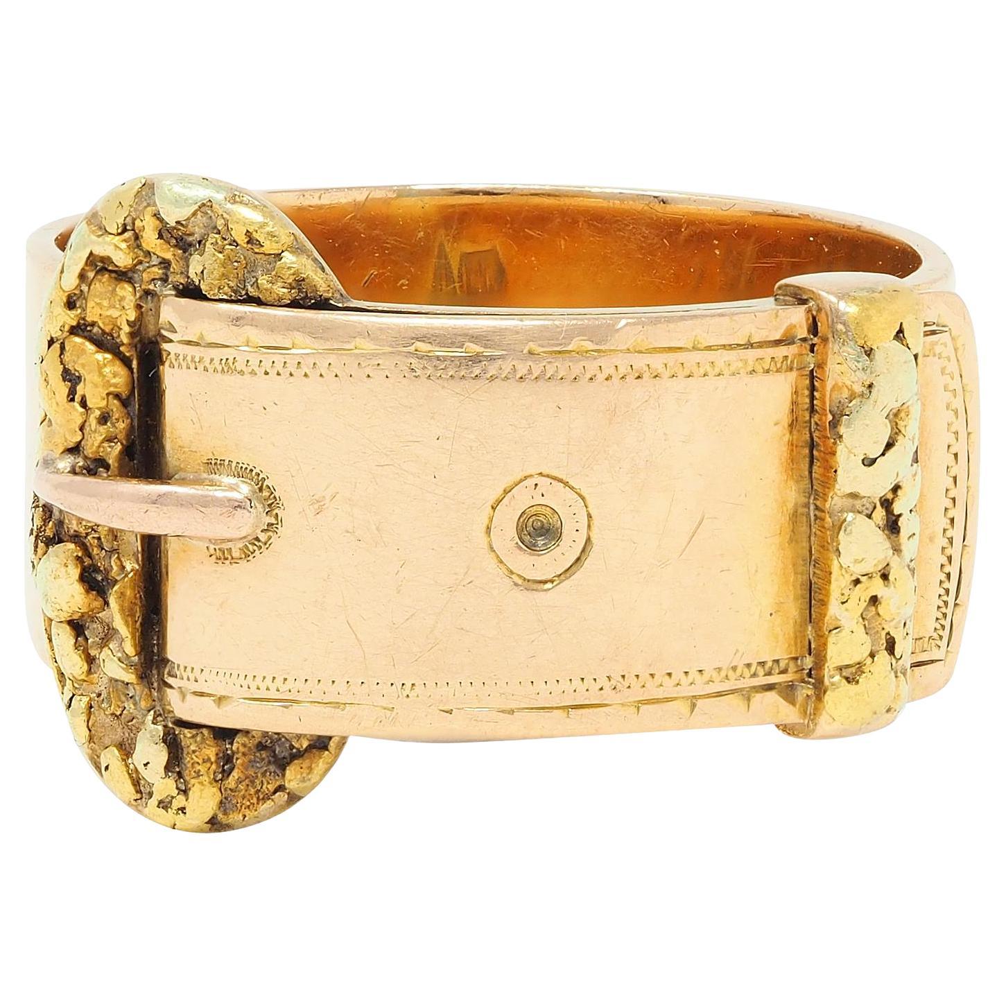 Antique 14 Karat Two-Tone Gold Nugget Buckle Belt Band Ring