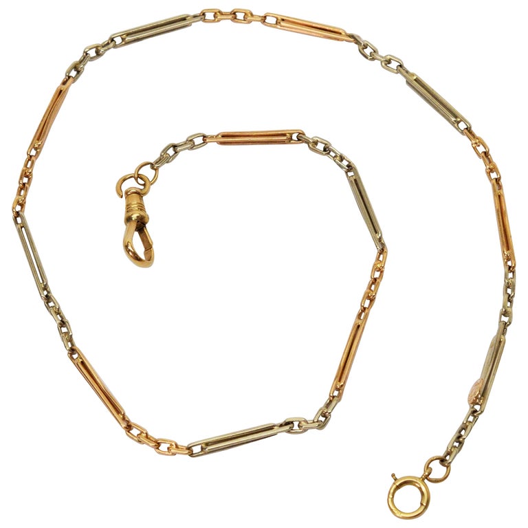 Antique 14 Karat White and Yellow Gold Pocket Watch Chain at 1stDibs