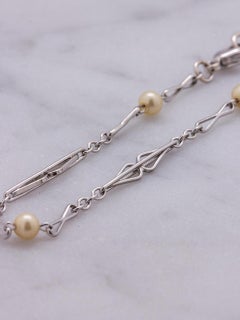 Antique 14 Karat White Gold and Pearl Chain Bracelet, circa 1920s