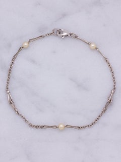 Antique 14 Karat White Gold and Pearl Chain Bracelet, circa 1920s
