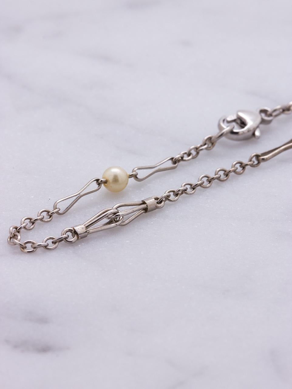Edwardian Antique 14 Karat White Gold and Pearl Chain Bracelet, circa 1920s For Sale