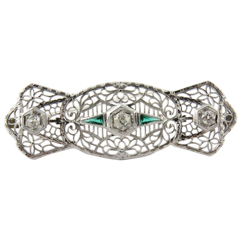 Emerald Diamond Platinum Gold Brooch Pin – Select Antique Jewelry