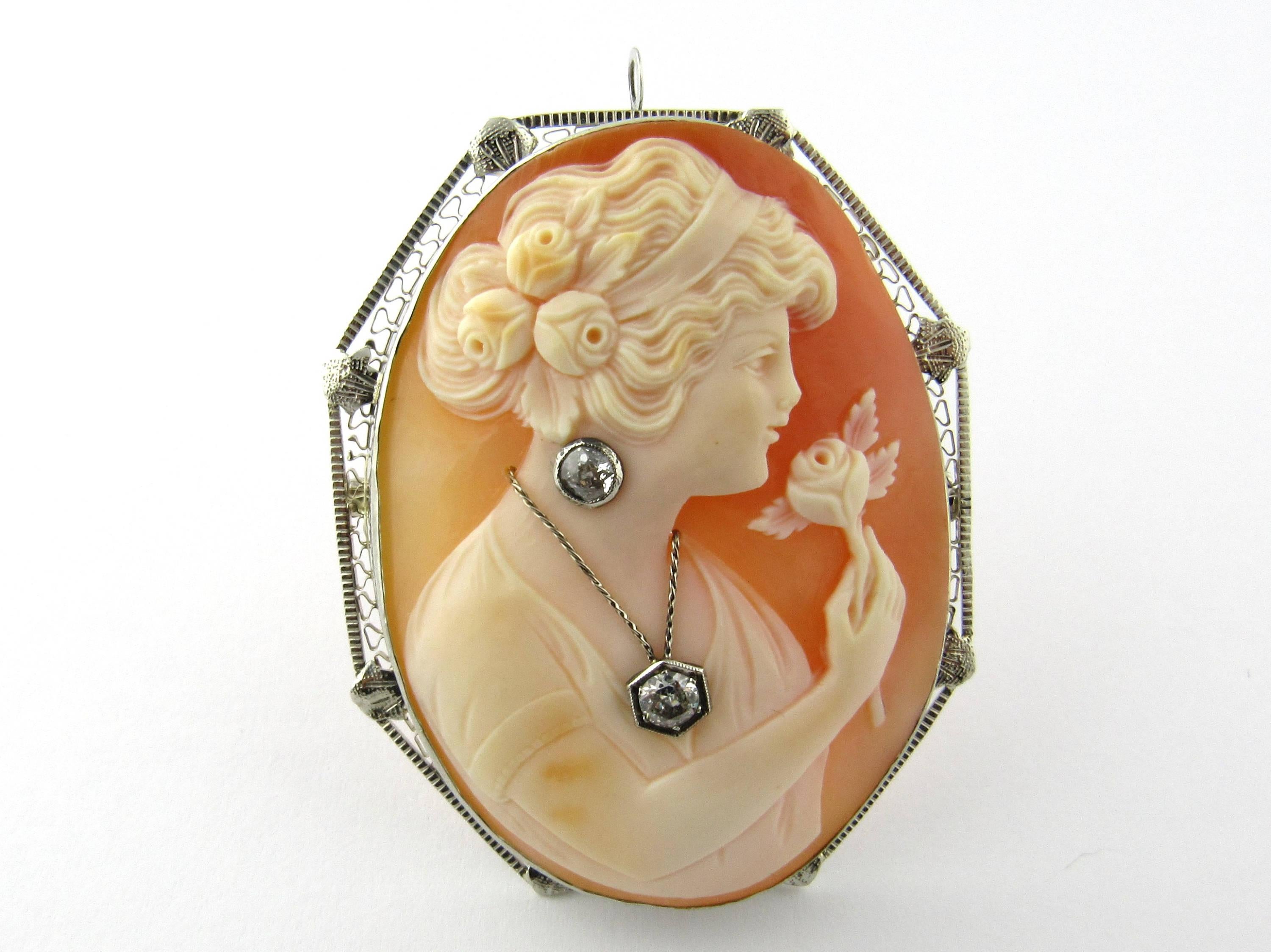 Women's Antique 14 Karat White Gold Cameo Pendant or Brooch For Sale