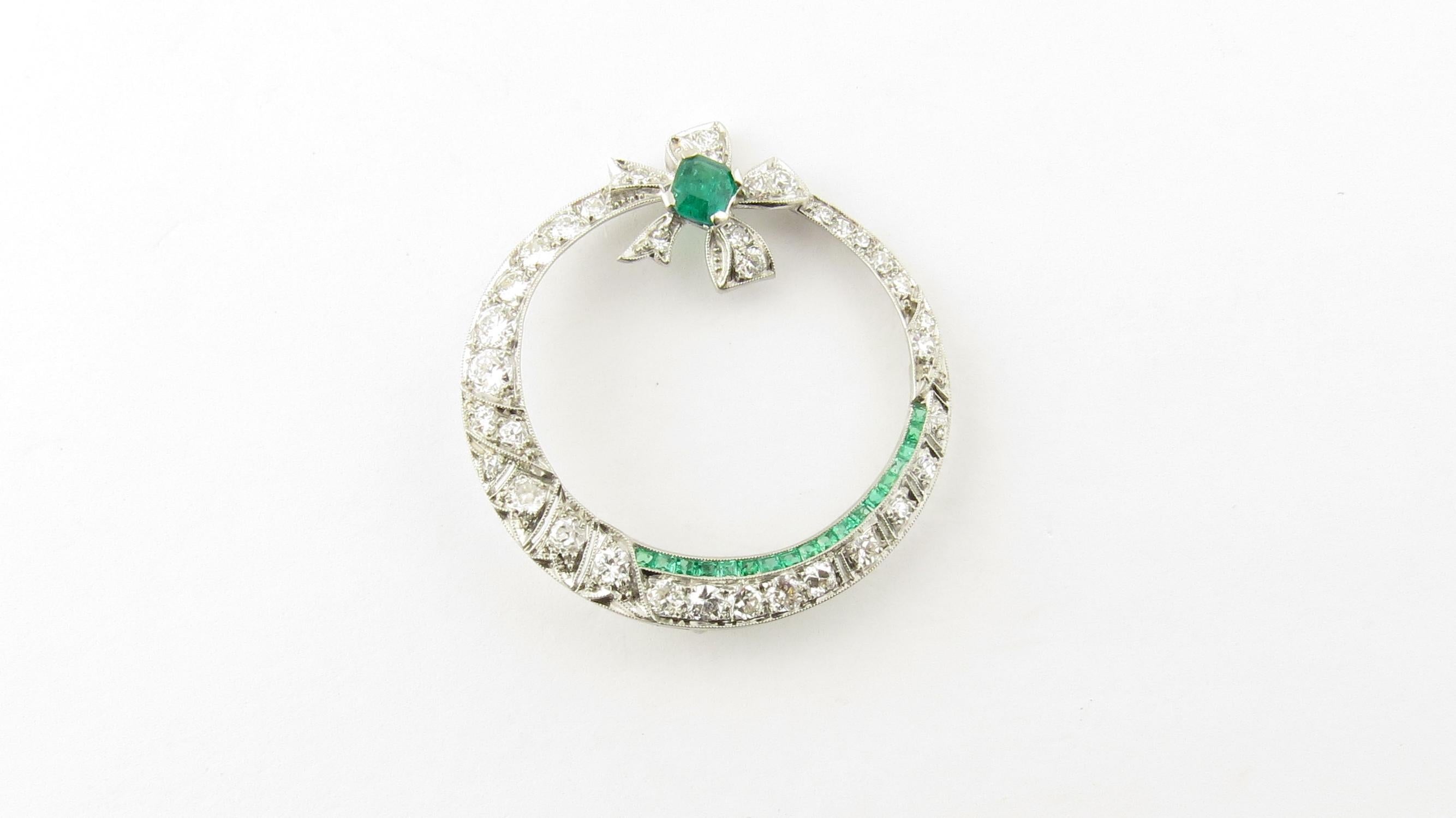 Women's Antique 14 Karat White Gold Emerald and Diamond Pendant #4377