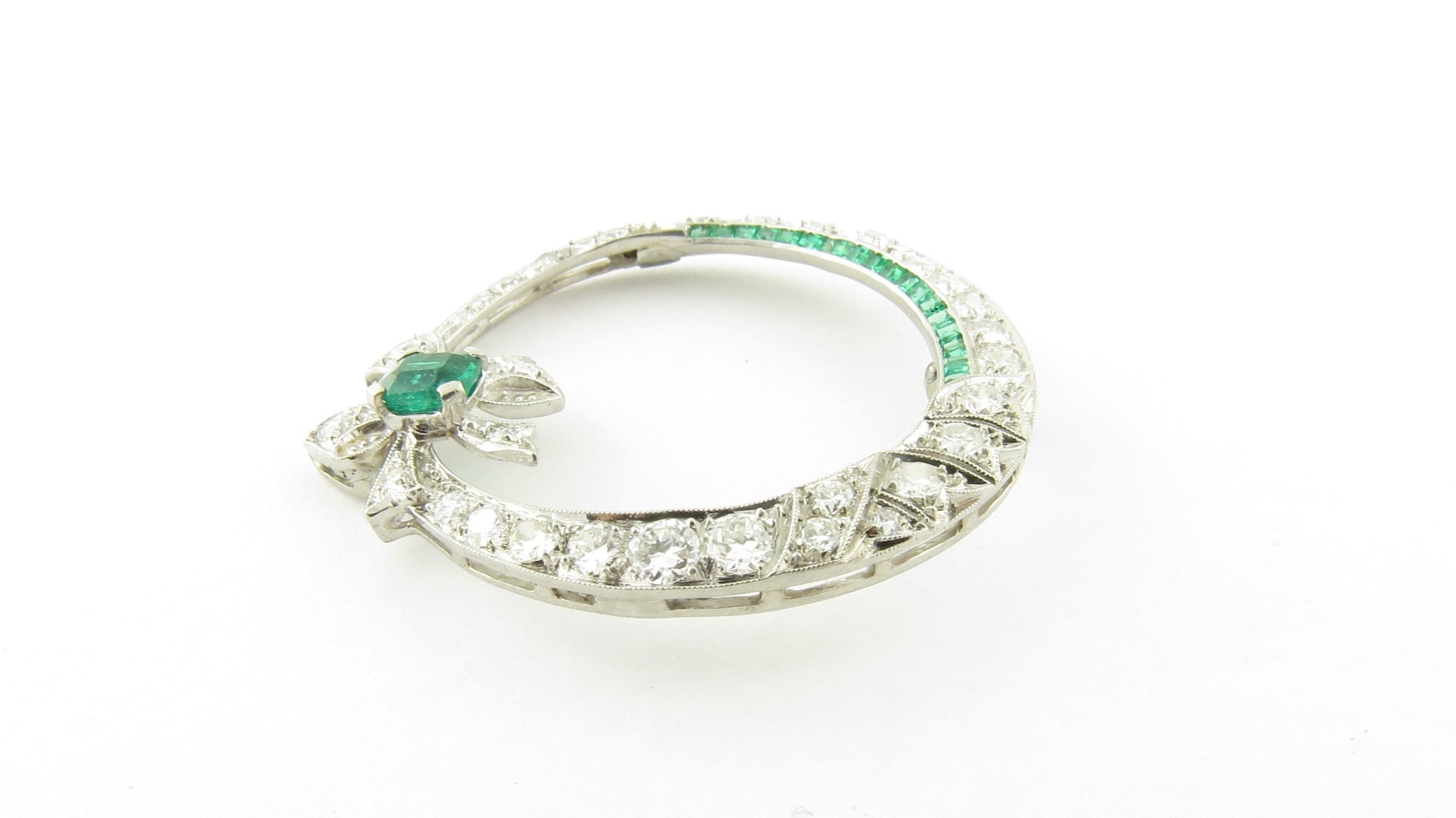 Antique 14 Karat White Gold Emerald and Diamond Pendant #4377 1