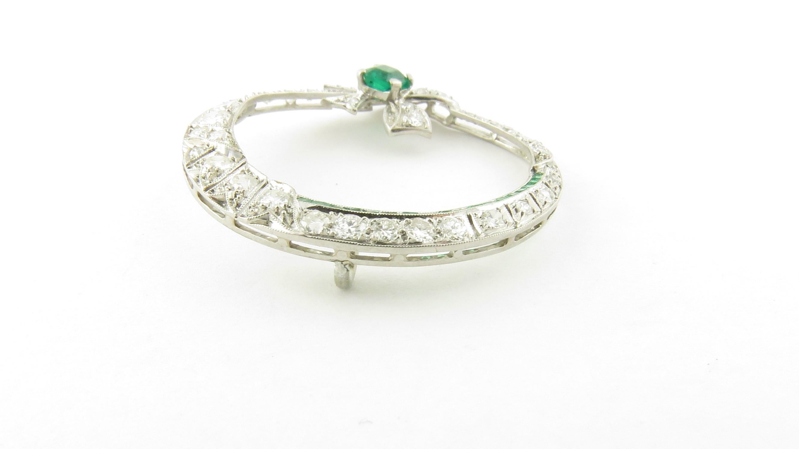 Antique 14 Karat White Gold Emerald and Diamond Pendant #4377 2
