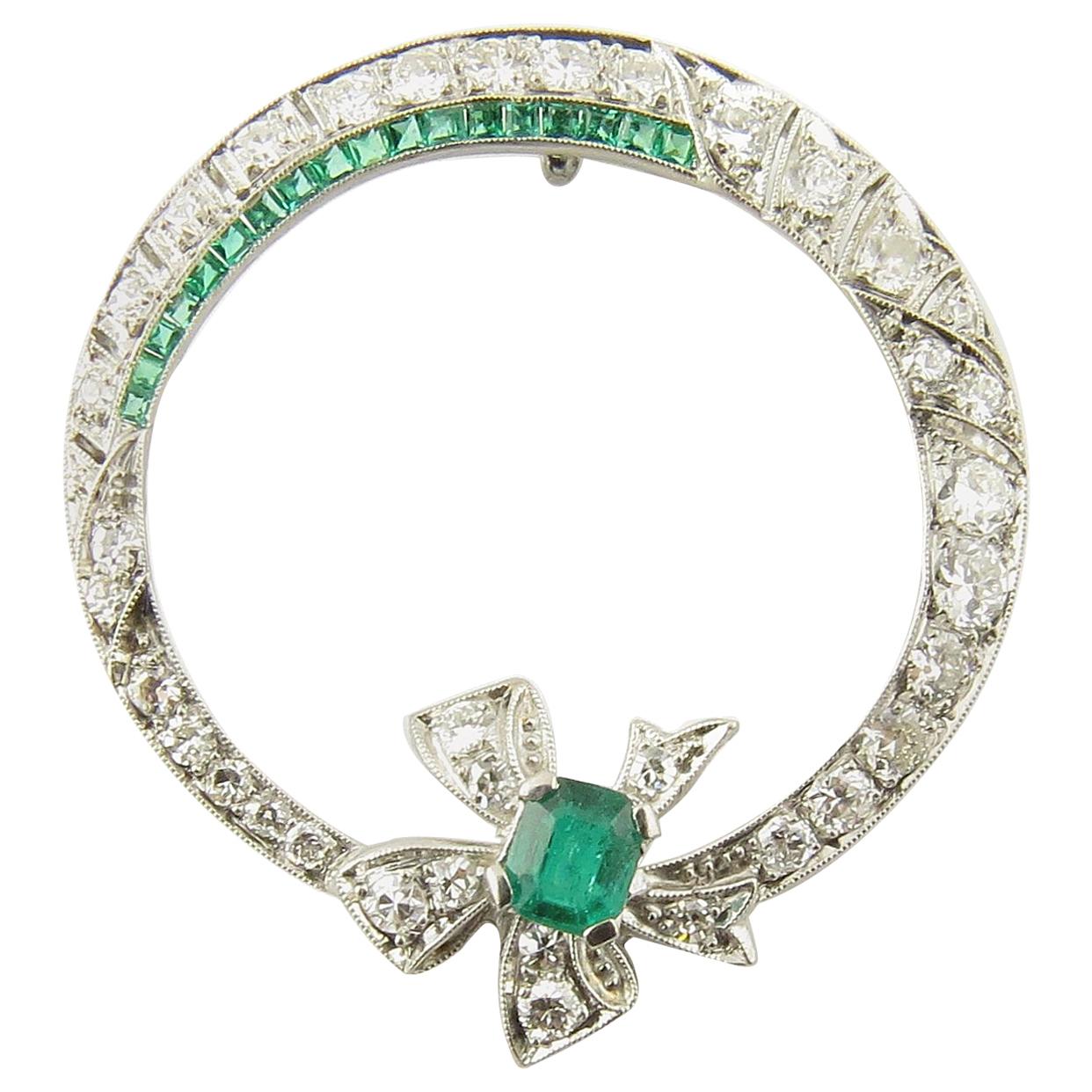 Antique 14 Karat White Gold Emerald and Diamond Pendant #4377