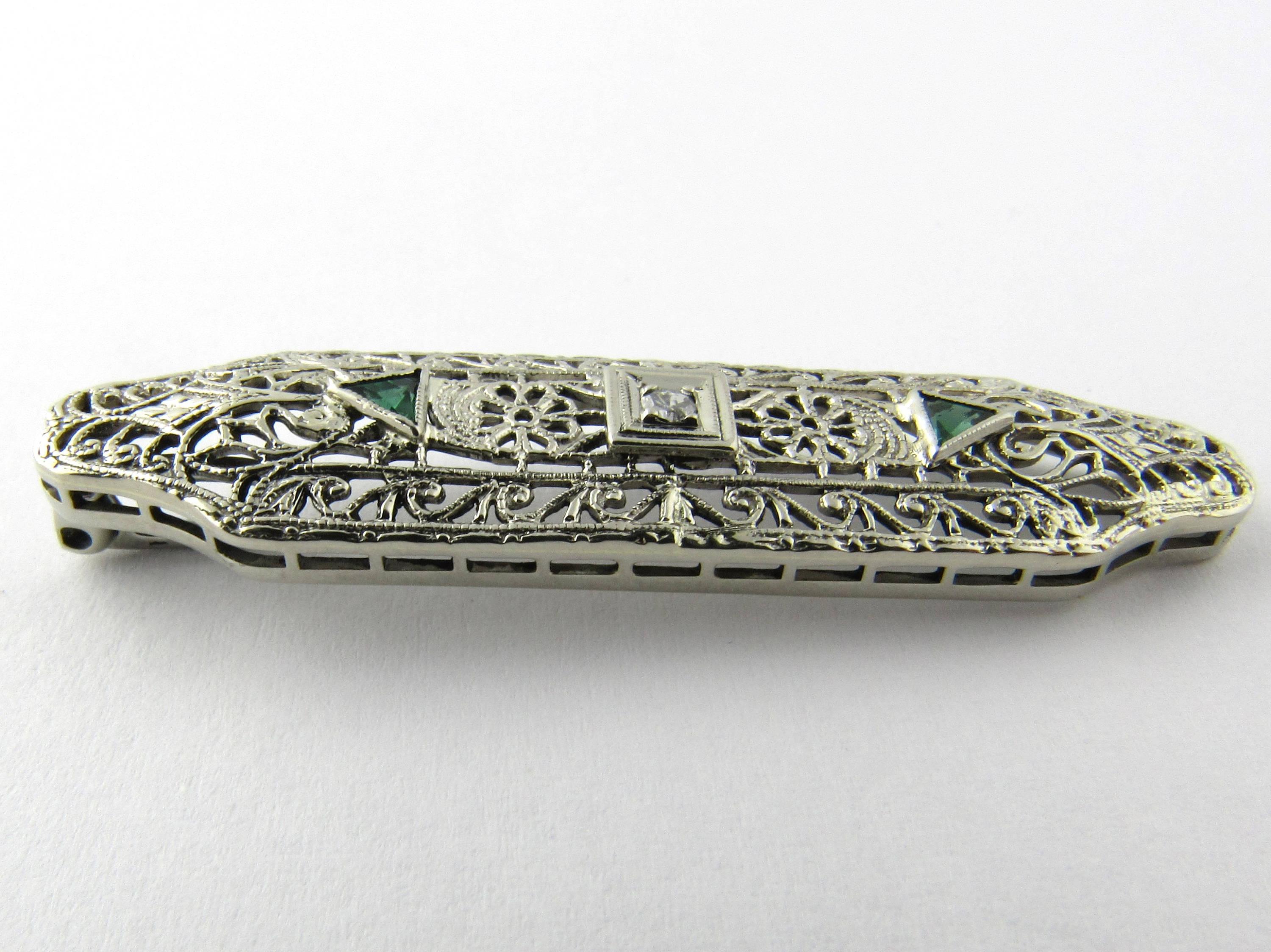 Round Cut Antique 14 Karat White Gold Emerald and Diamond Pendant