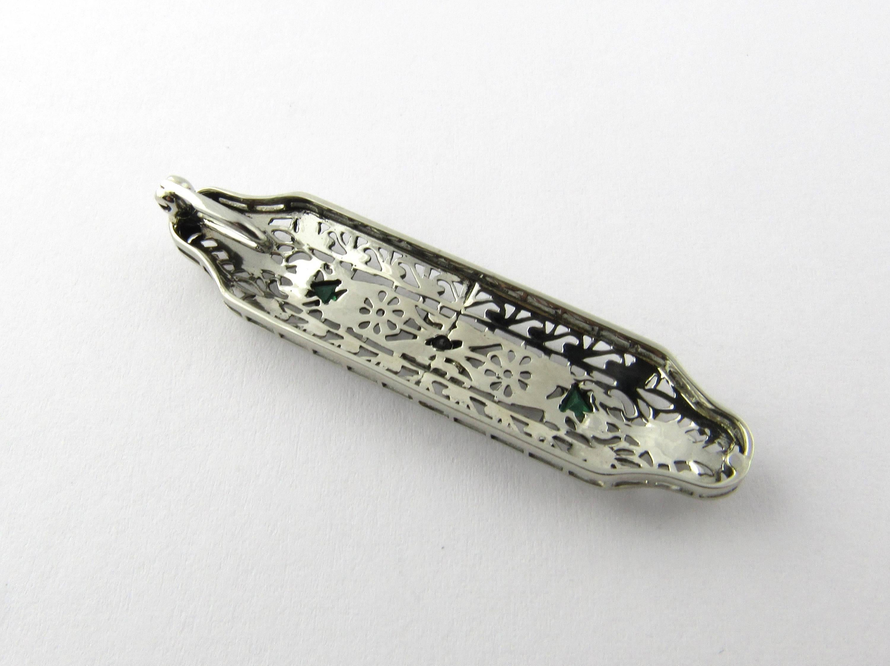 Antique 14 Karat White Gold Emerald and Diamond Pendant In Excellent Condition In Washington Depot, CT