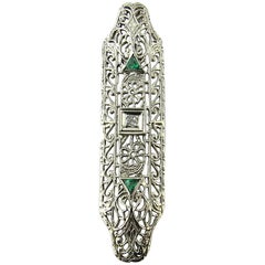 Vintage 14 Karat White Gold Emerald and Diamond Pendant