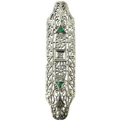 Antique 14 Karat White Gold Emerald and Diamond Pendant