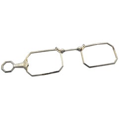 Used 14 Karat White Gold Folding Lorgnette Eyeglass Frames, No Lens