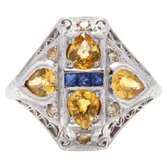 Antique 14 Karat White Gold, Sapphire and Diamond Ring