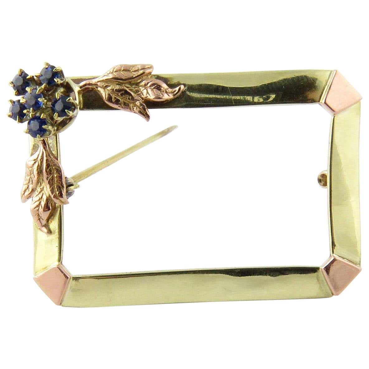 Antique 14 Karat Yellow and Rose Gold Sapphire Frame Brooch at 1stDibs ...