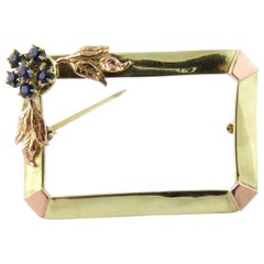 Antique 14 Karat Yellow and Rose Gold Sapphire Frame Brooch