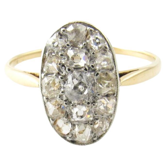 Antique 14 Karat Yellow and White Gold Oval Old Mine Diamond Ring #17165 For Sale