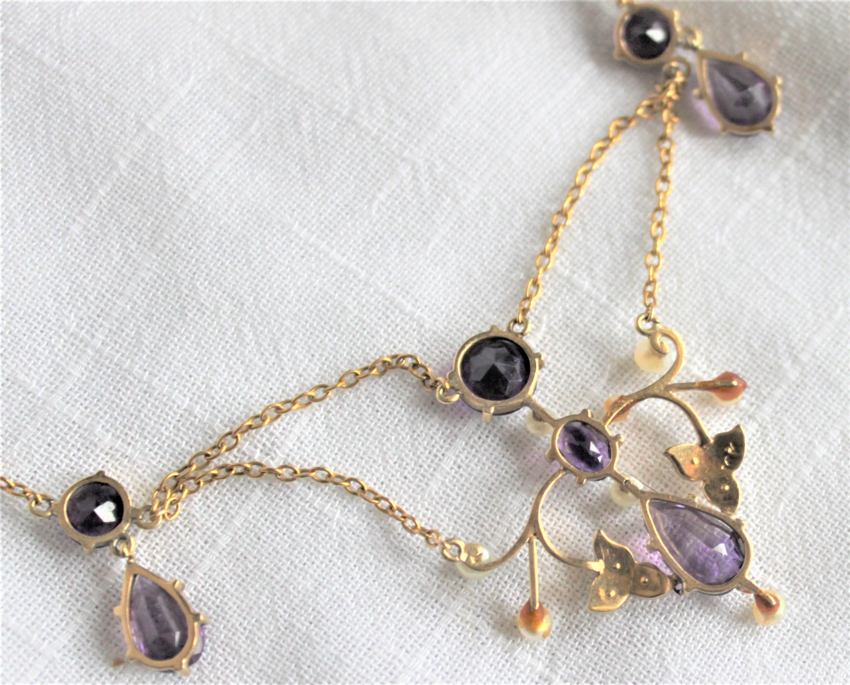 Antique 14-Karat Yellow Gold, Amethyst and Seed Pearl Necklace and Brooch For Sale 3