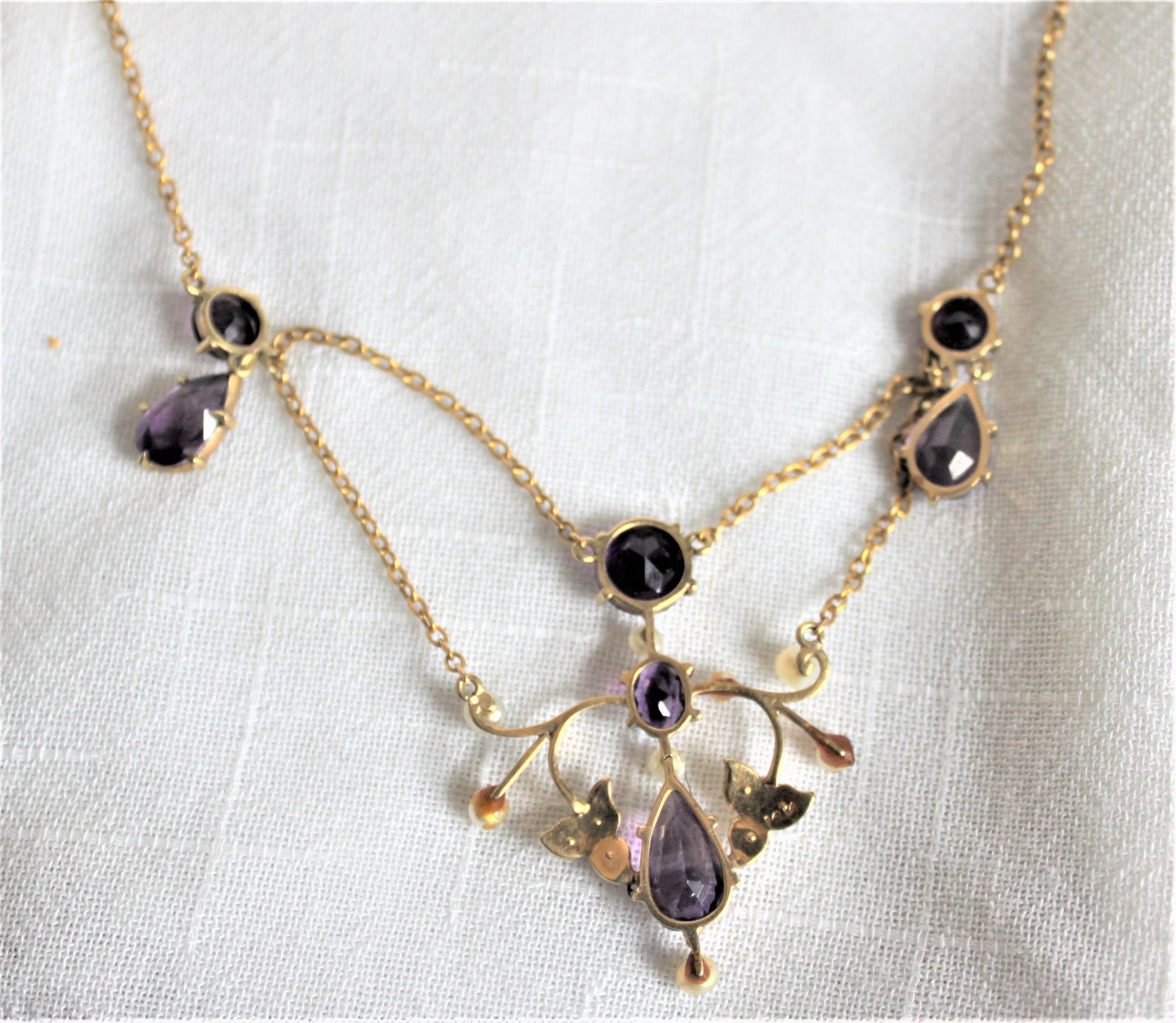 Antique 14-Karat Yellow Gold, Amethyst and Seed Pearl Necklace and Brooch For Sale 4