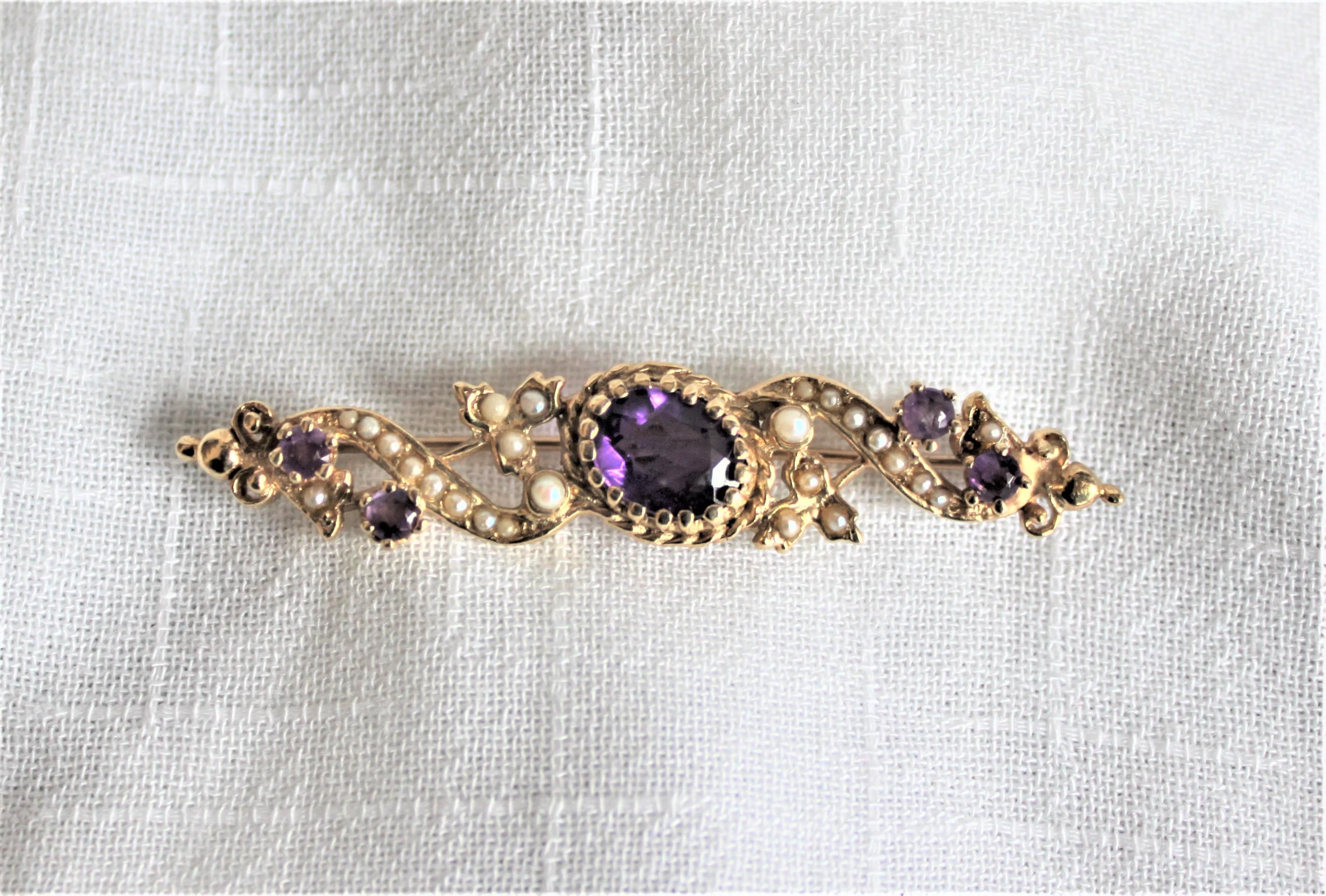 American Antique 14-Karat Yellow Gold, Amethyst and Seed Pearl Necklace and Brooch For Sale