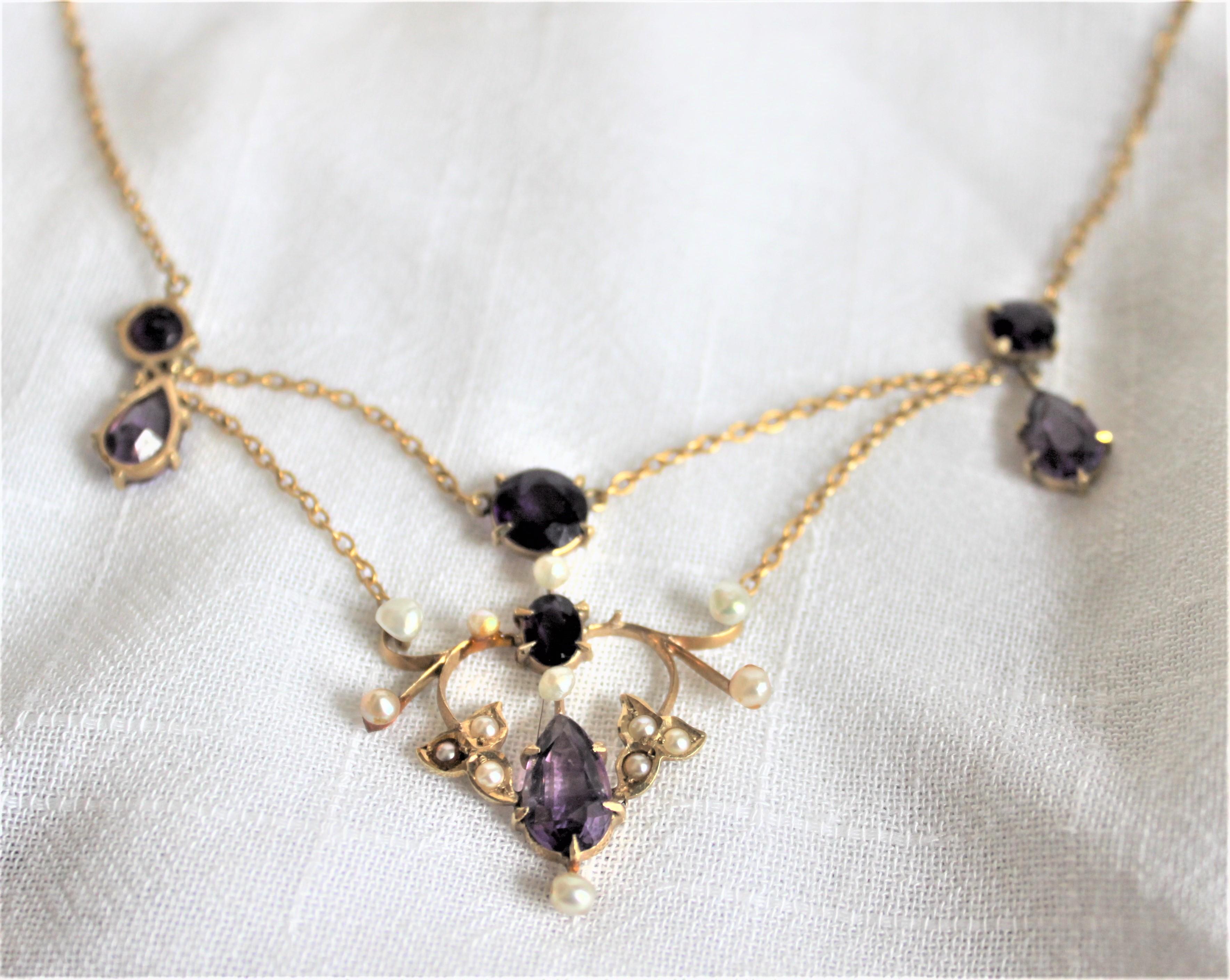 Antique 14-Karat Yellow Gold, Amethyst and Seed Pearl Necklace and Brooch For Sale 2