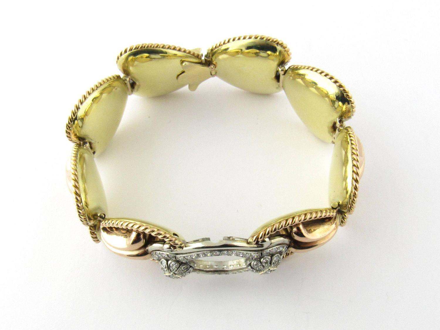 Antique 14 Karat Yellow Gold and Diamond Bracelet

This spectacular bracelet features 58 single cut diamonds in total; 40 weighing approximately .03 ct. each and 18 weighing approximately .02 ct. each. Color: H-I, Clarity: VS1-V2. Approximate