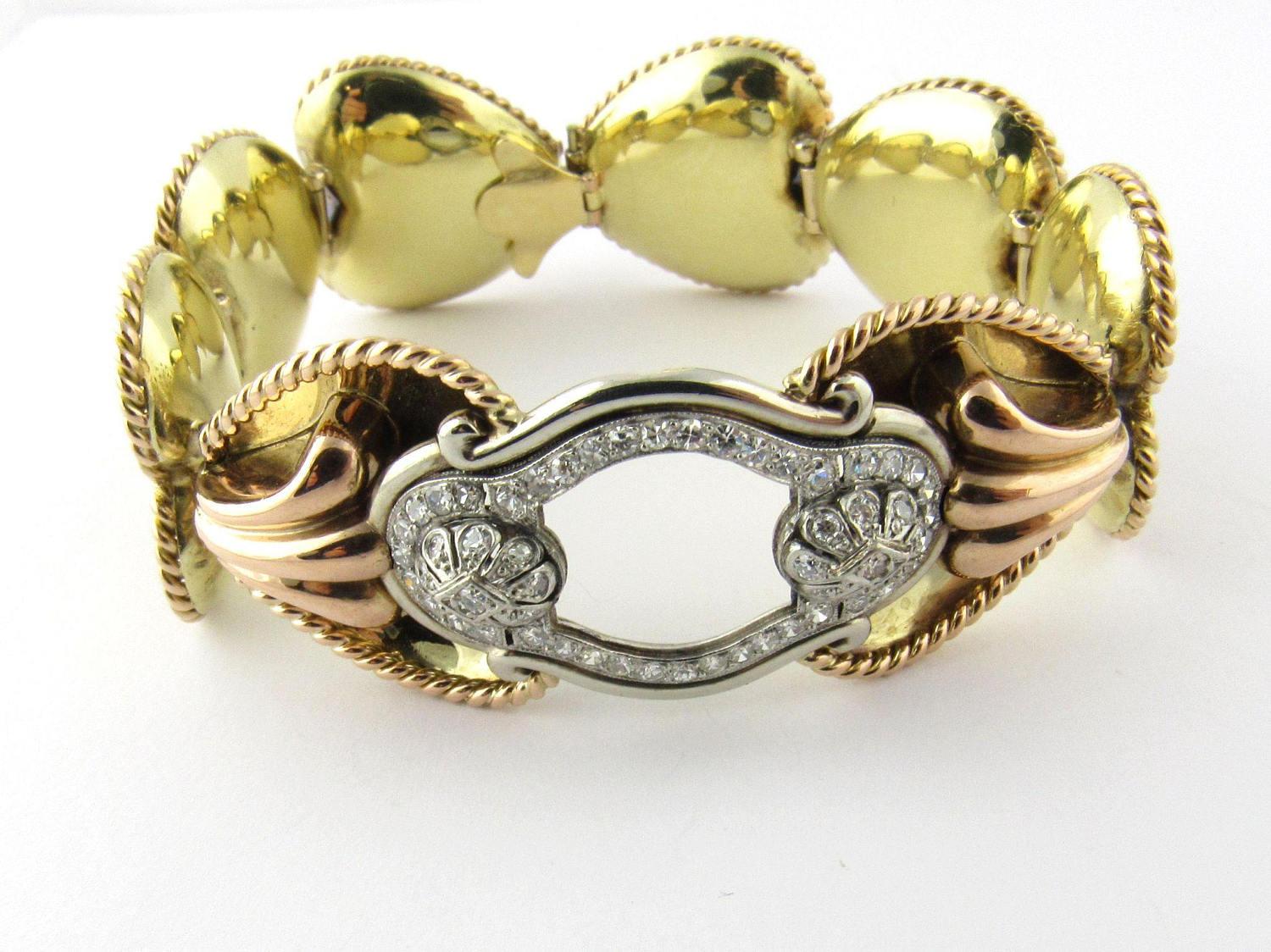 Women's Antique 14 Karat Yellow Gold and Diamond Bracelet
