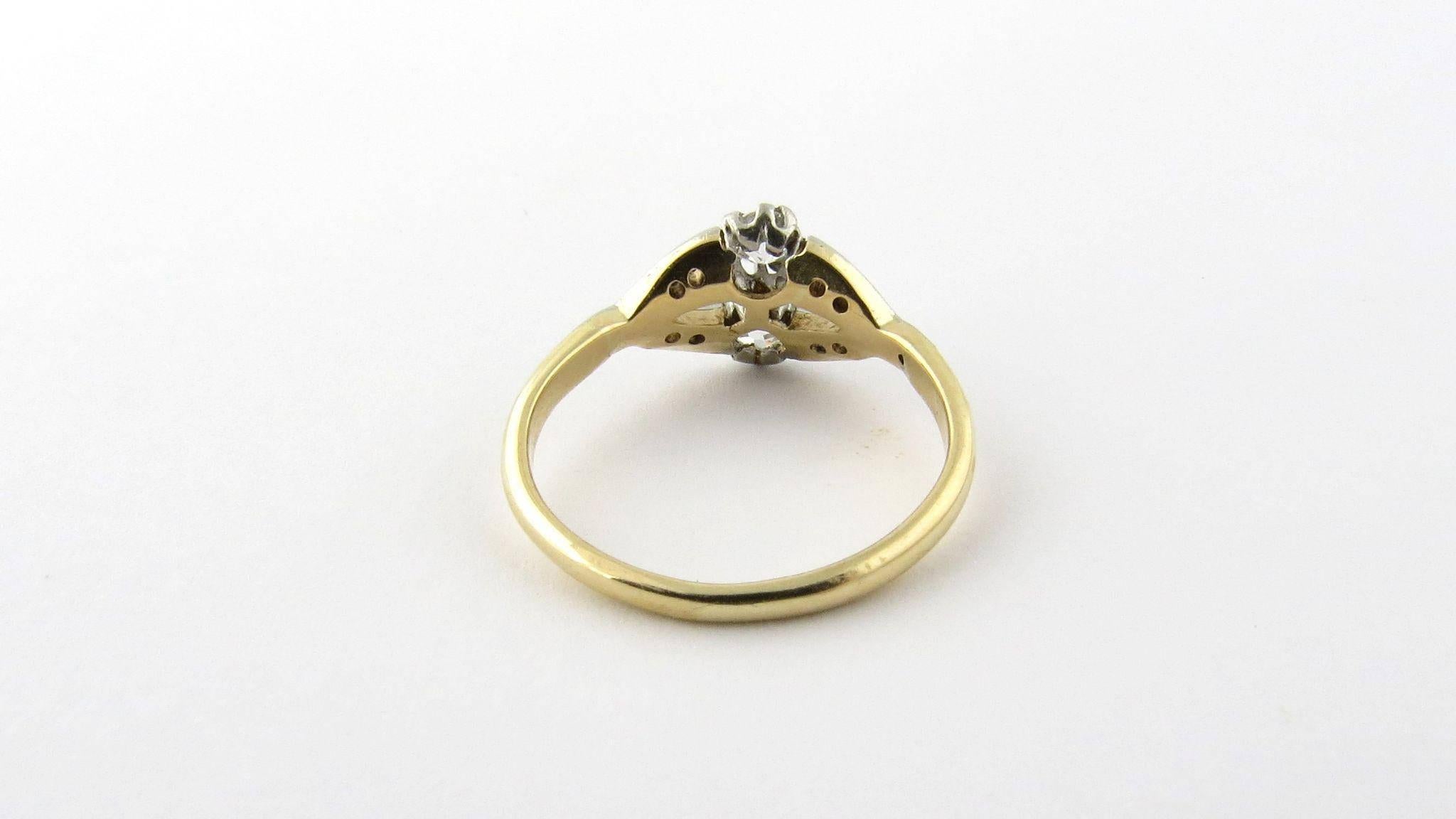 Round Cut Antique 14 Karat Yellow Gold and Diamond Ring