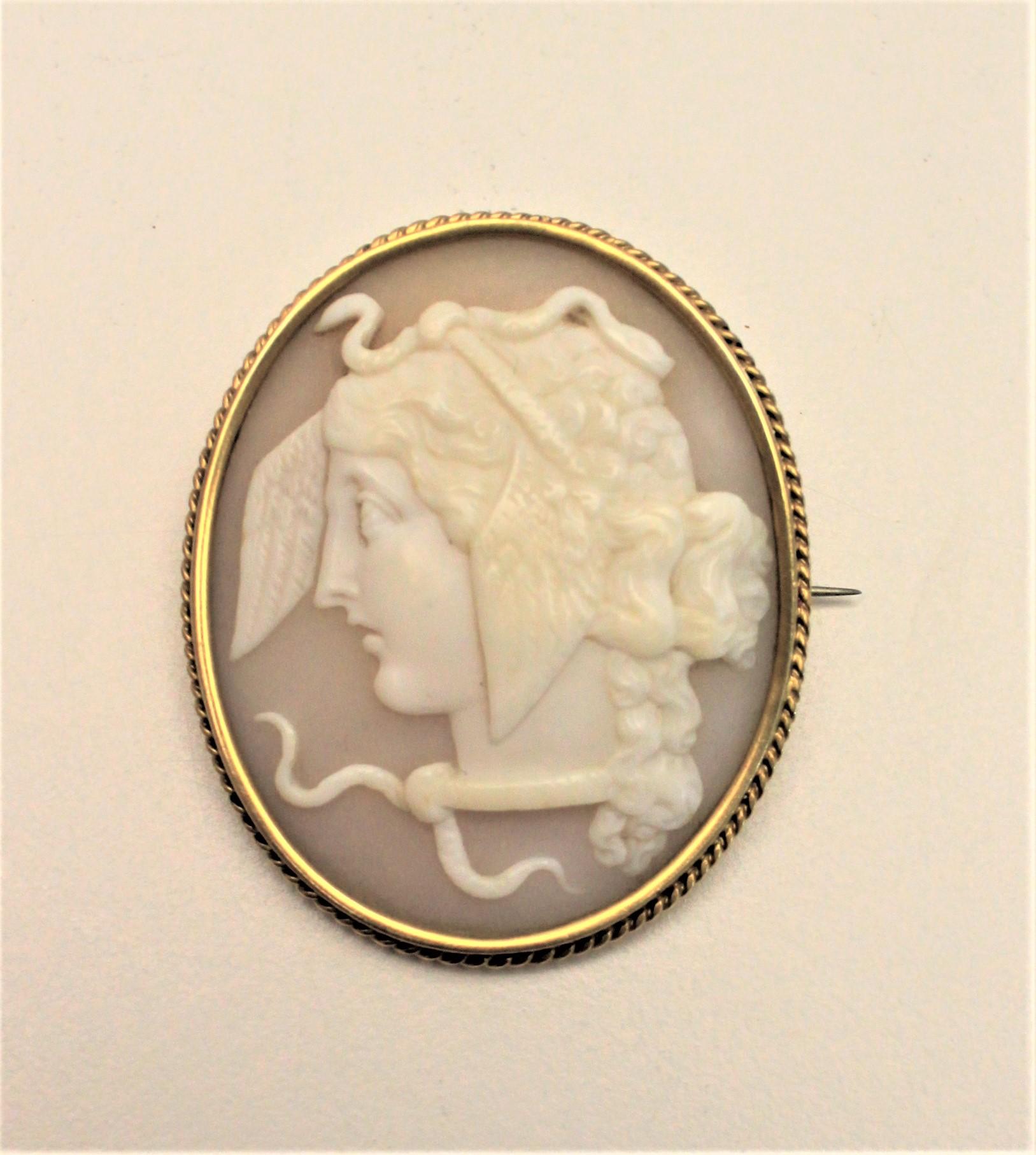 Italian Antique 14-Karat Yellow Gold and Carved Shell Cameo Brooch